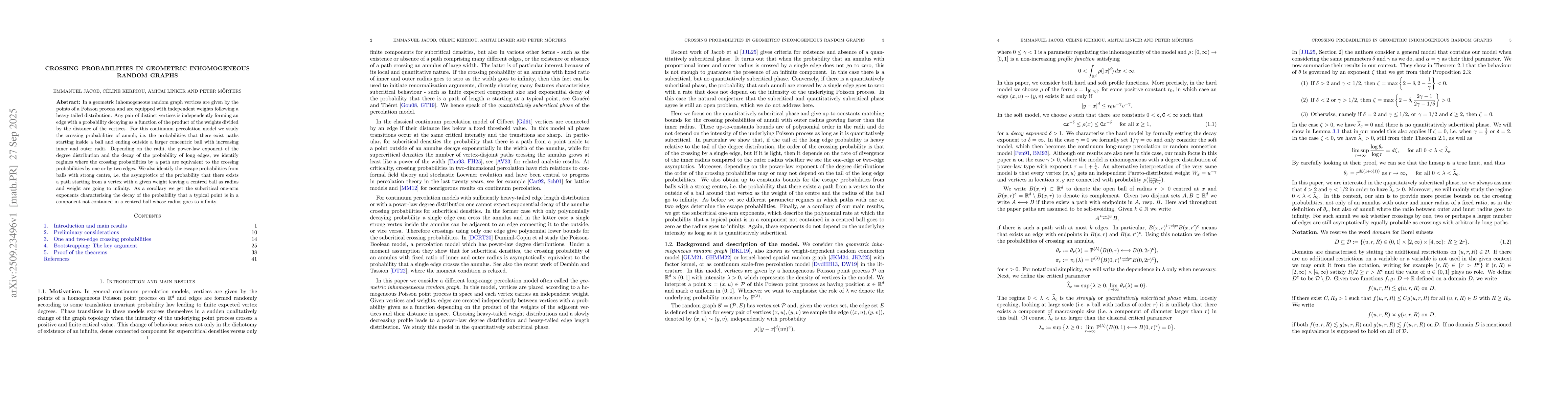 Thumbnail for Crossing probabilities in geometric inhomogeneous random graphs