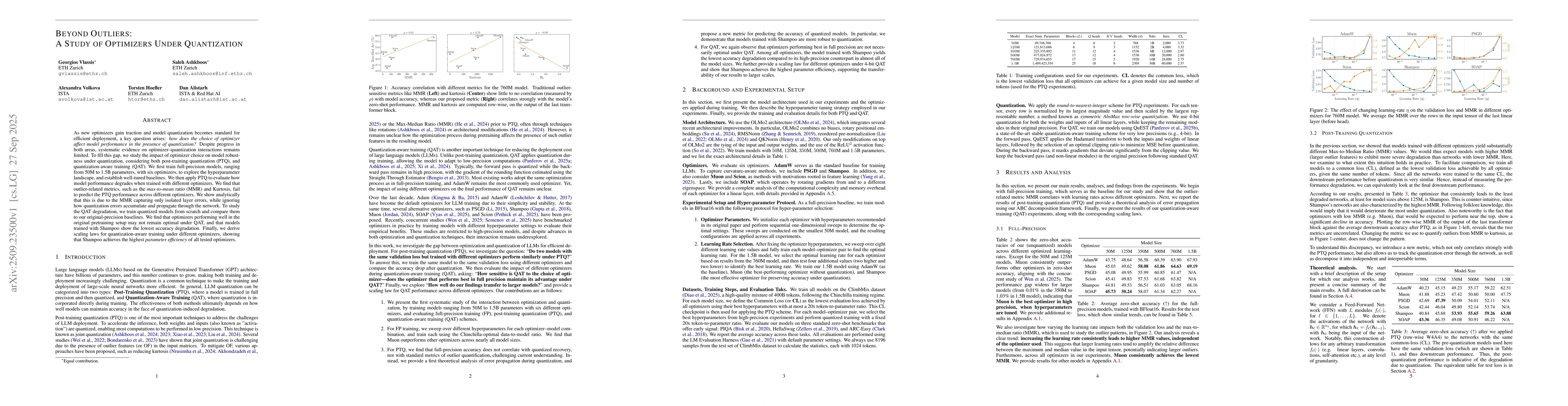 Thumbnail for Beyond Outliers: A Study of Optimizers Under Quantization