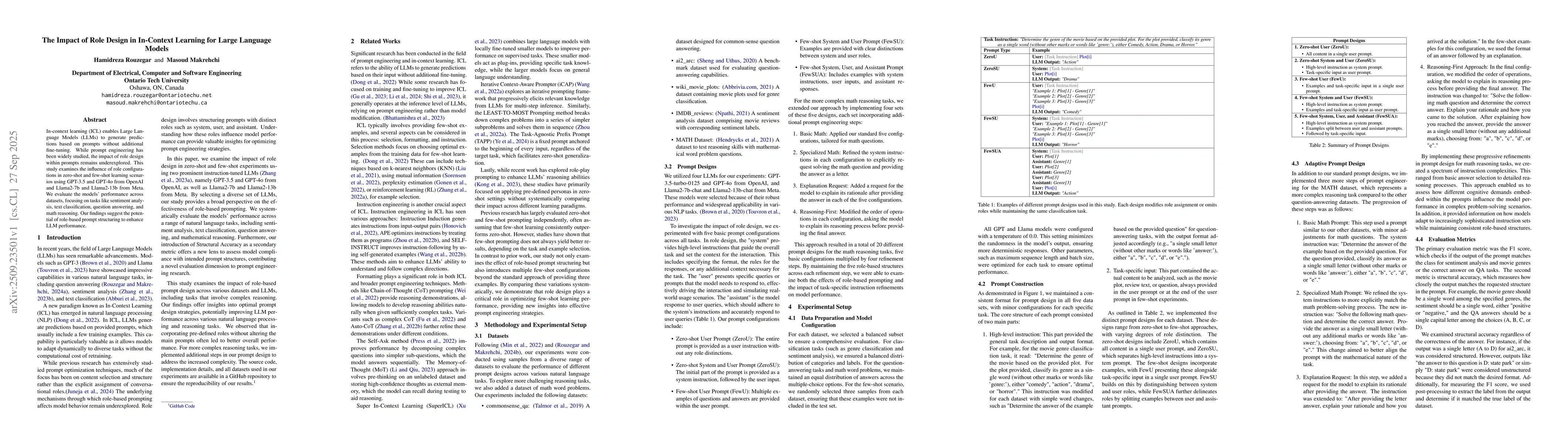 Thumbnail for The Impact of Role Design in In-Context Learning for Large Language
  Models