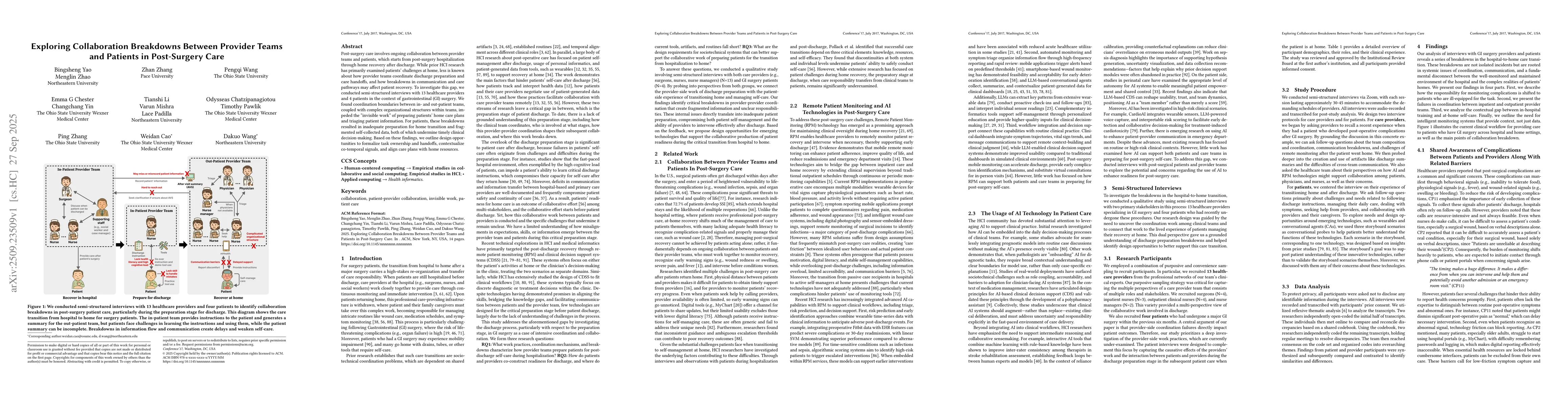 Thumbnail for Exploring Collaboration Breakdowns Between Provider Teams and Patients
  in Post-Surgery Care