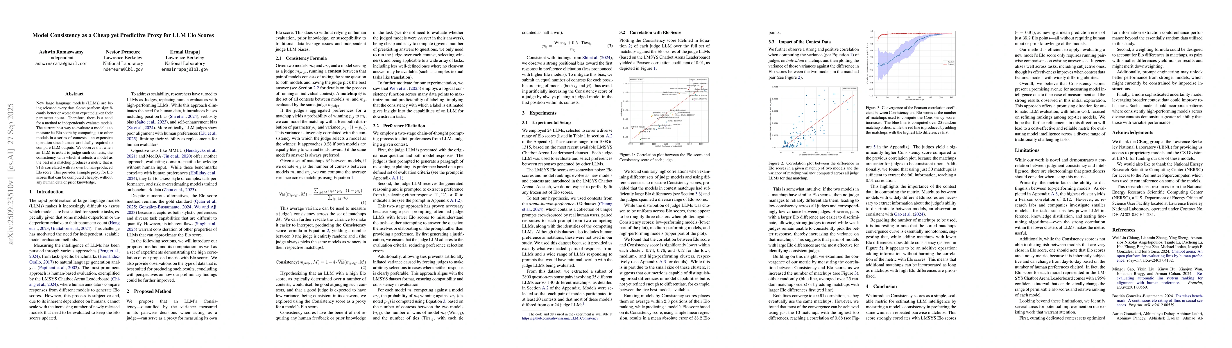 Thumbnail for Model Consistency as a Cheap yet Predictive Proxy for LLM Elo Scores