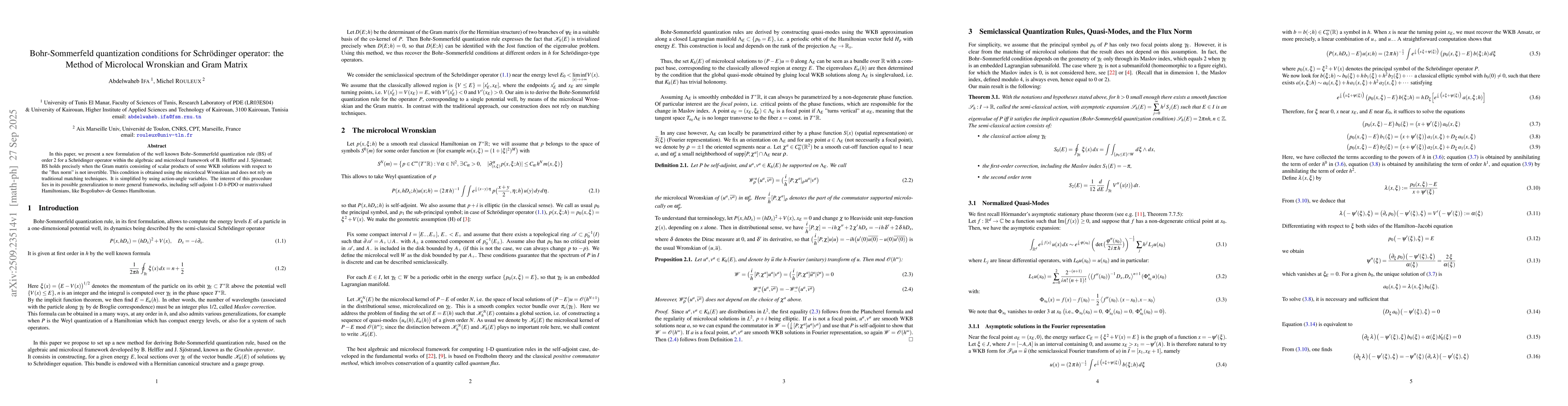 Thumbnail for Bohr-Sommerfeld quantization conditions for Schrodinger operator: the
  Method of Microlocal Wronskian and Gram Matrix