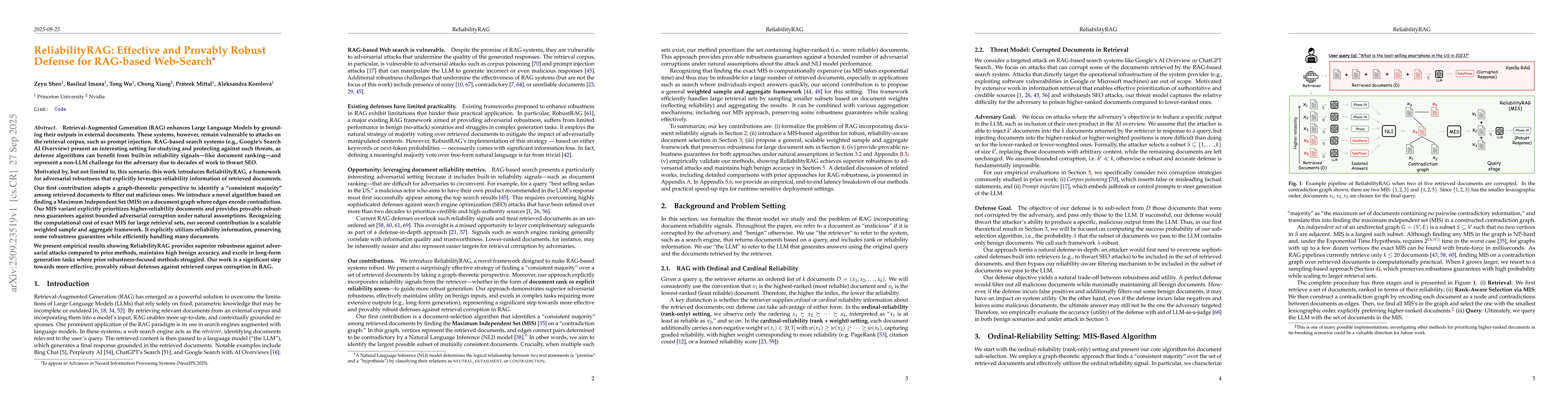 Thumbnail for ReliabilityRAG: Effective and Provably Robust Defense for RAG-based
  Web-Search