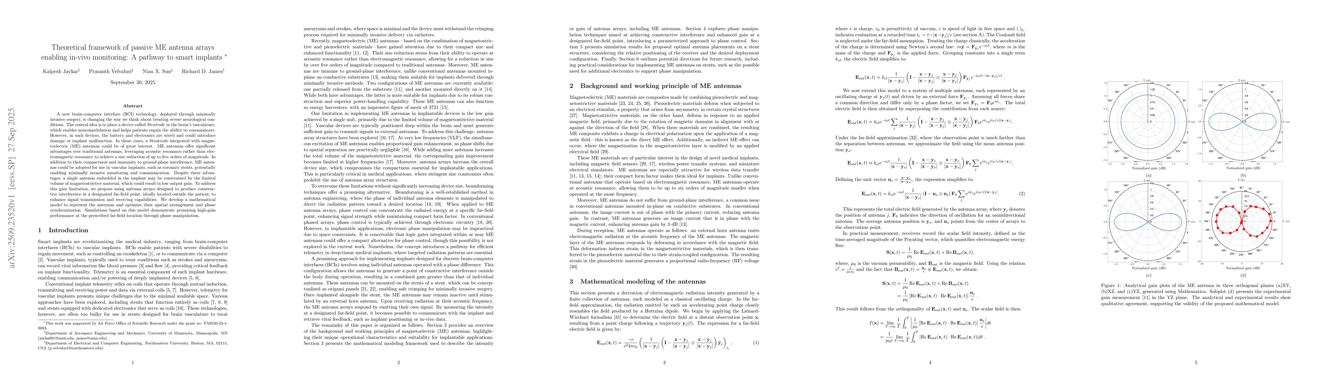 Thumbnail for Theoretical framework of passive ME antenna arrays enabling in-vivo
  monitoring: A pathway to smart implants