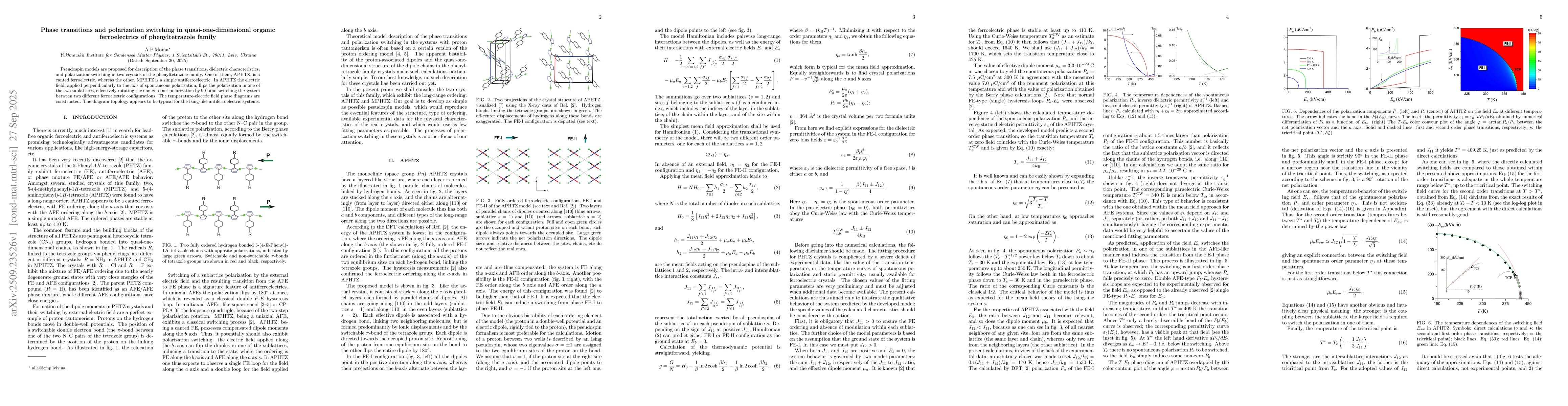 Thumbnail for Phase transitions and polarization switching in quasi-one-dimensional
  organic ferroelectrics of phenyltetrazole family