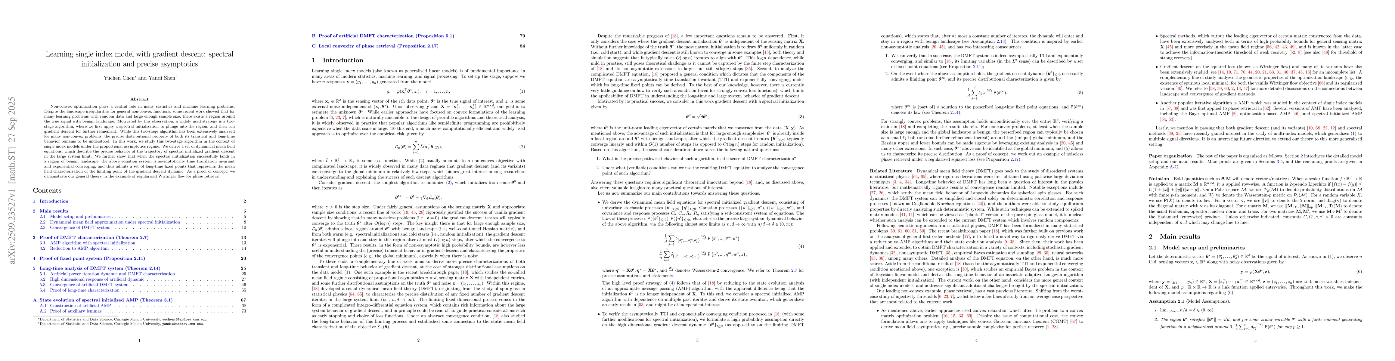 Thumbnail for Learning single index model with gradient descent: spectral
  initialization and precise asymptotics