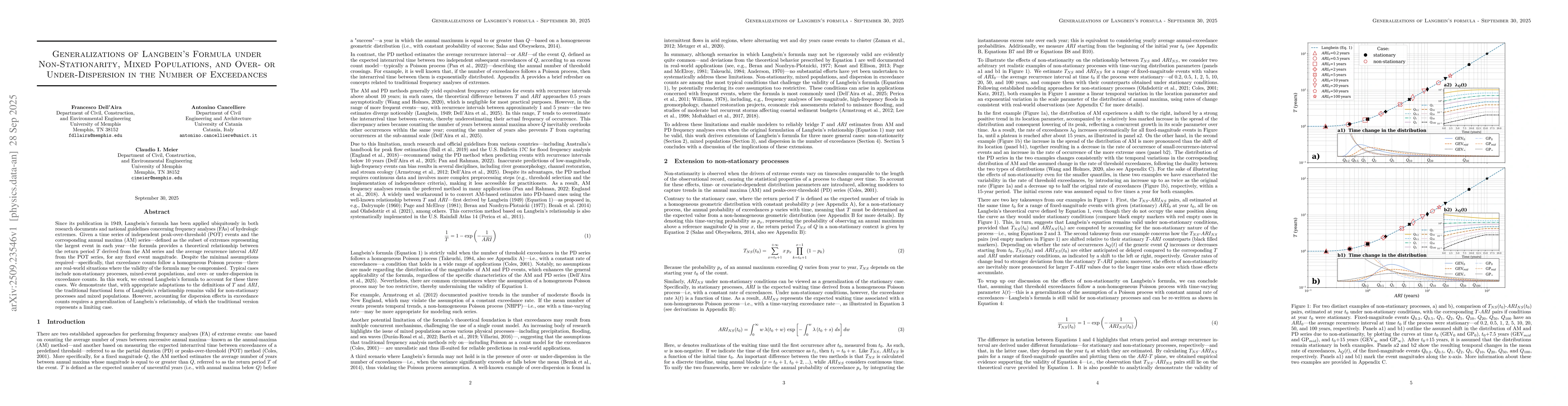 Thumbnail for Generalizations of Langbein's Formula under Non-Stationarity, Mixed
  Populations, and Over- or Under-Dispersion in the Number of Exceedances