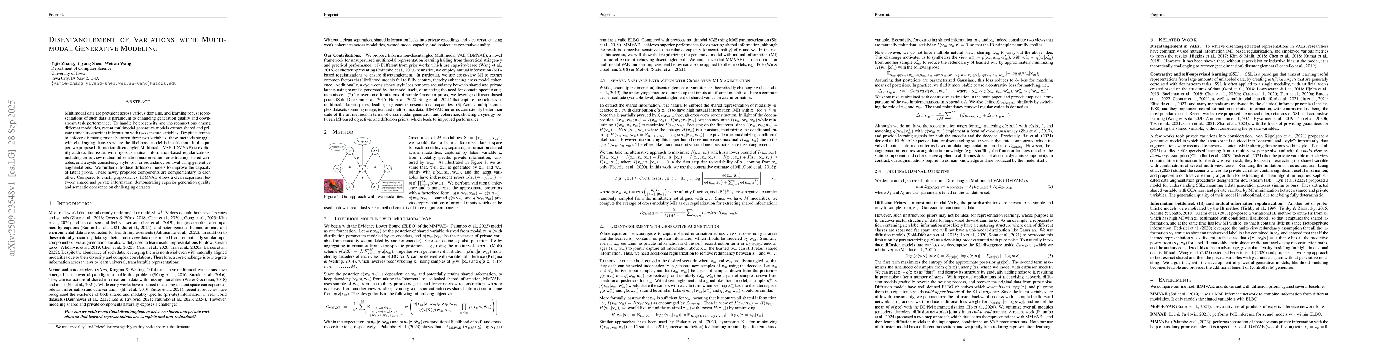 Thumbnail for Disentanglement of Variations with Multimodal Generative Modeling