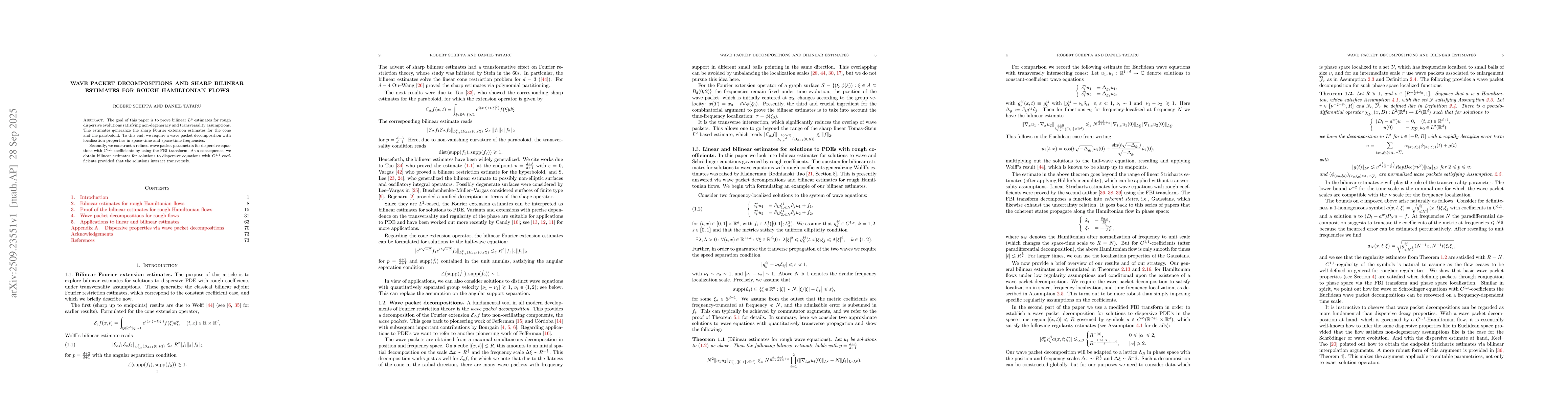 Thumbnail for Wave packet decompositions and sharp bilinear estimates for rough
  Hamiltonian flows