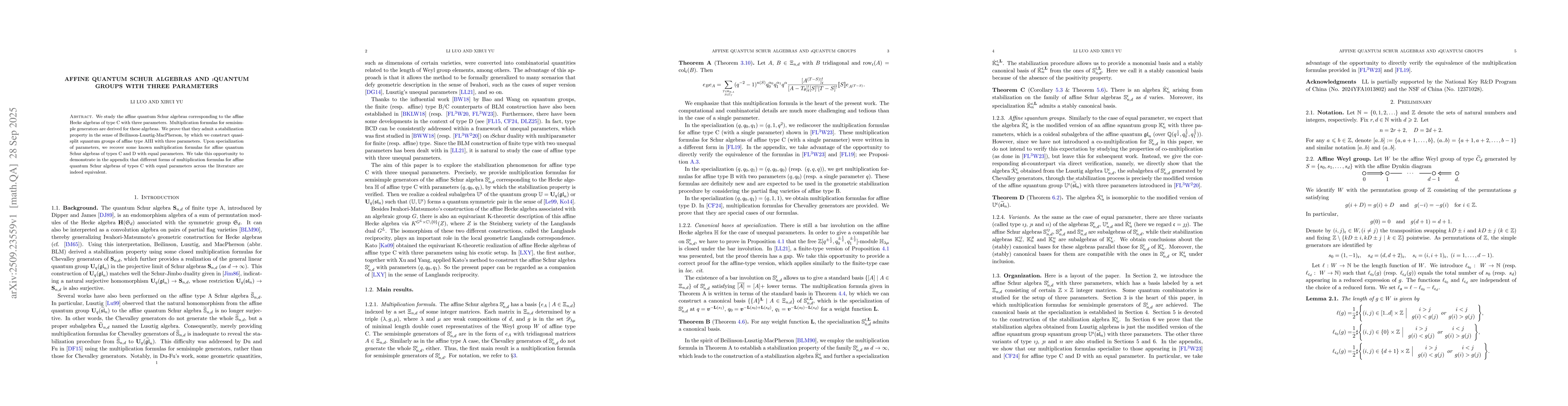 Thumbnail for Affine quantum Schur algebras and $\imath$quantum groups with three
  parameters
