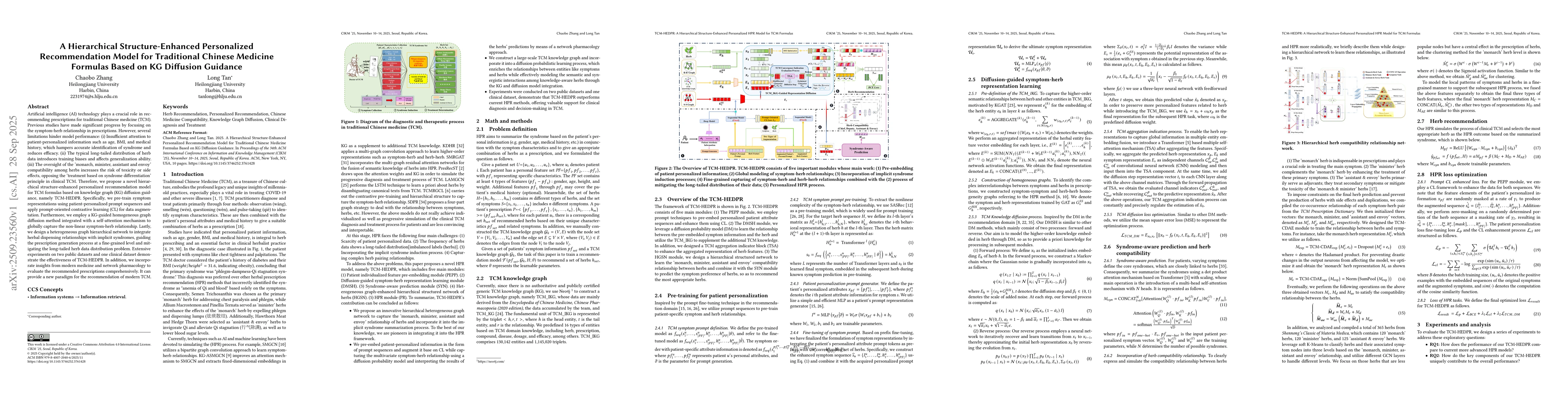 Thumbnail for A Hierarchical Structure-Enhanced Personalized Recommendation Model for
  Traditional Chinese Medicine Formulas Based on KG Diffusion Guidance