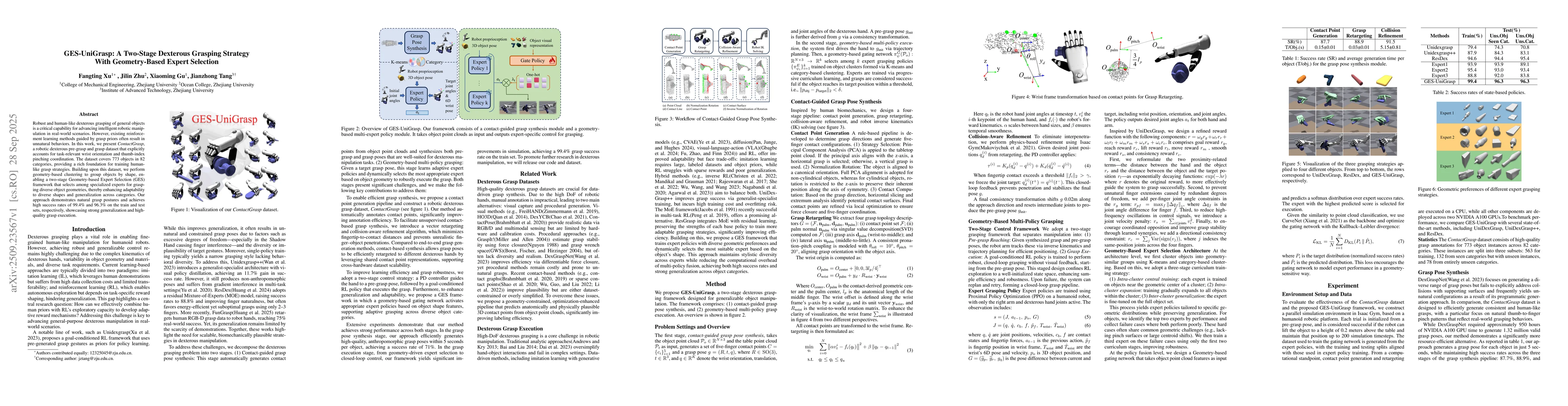 Thumbnail for GES-UniGrasp: A Two-Stage Dexterous Grasping Strategy With
  Geometry-Based Expert Selection