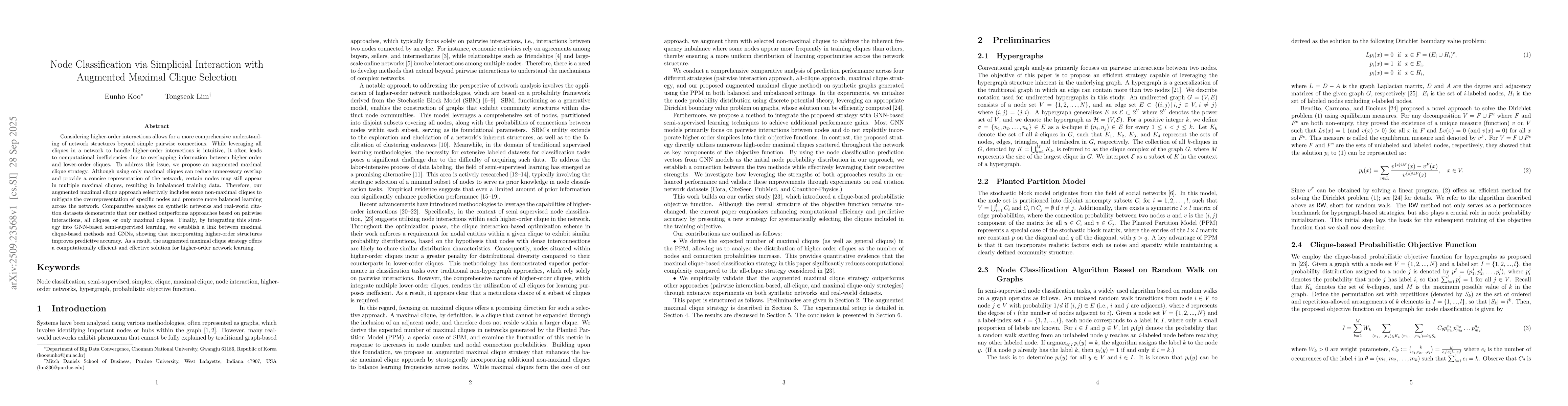 Thumbnail for Node Classification via Simplicial Interaction with Augmented Maximal
  Clique Selection