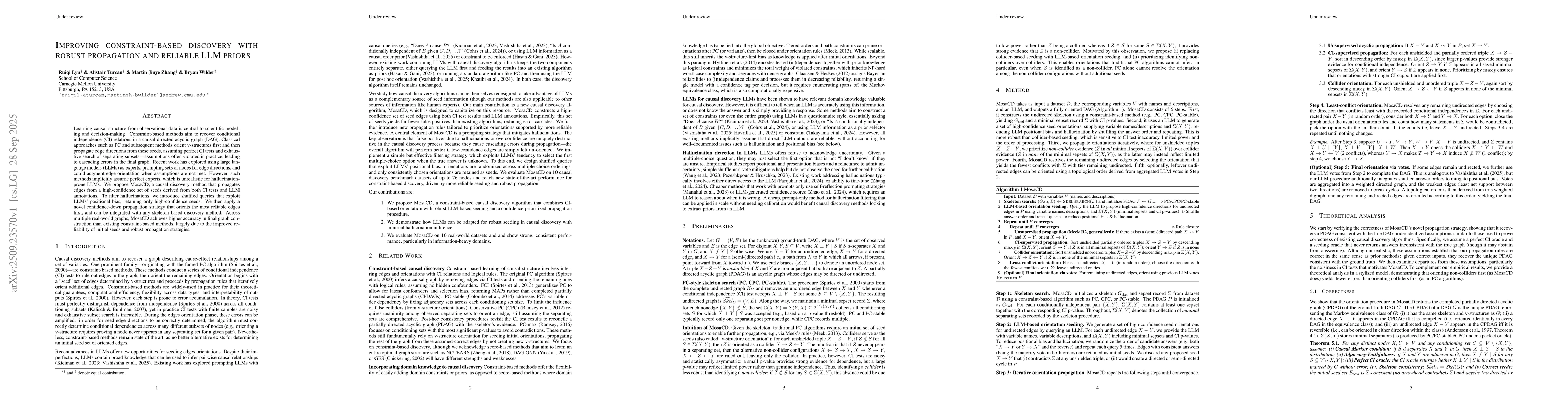 Thumbnail for Improving constraint-based discovery with robust propagation and
  reliable LLM priors
