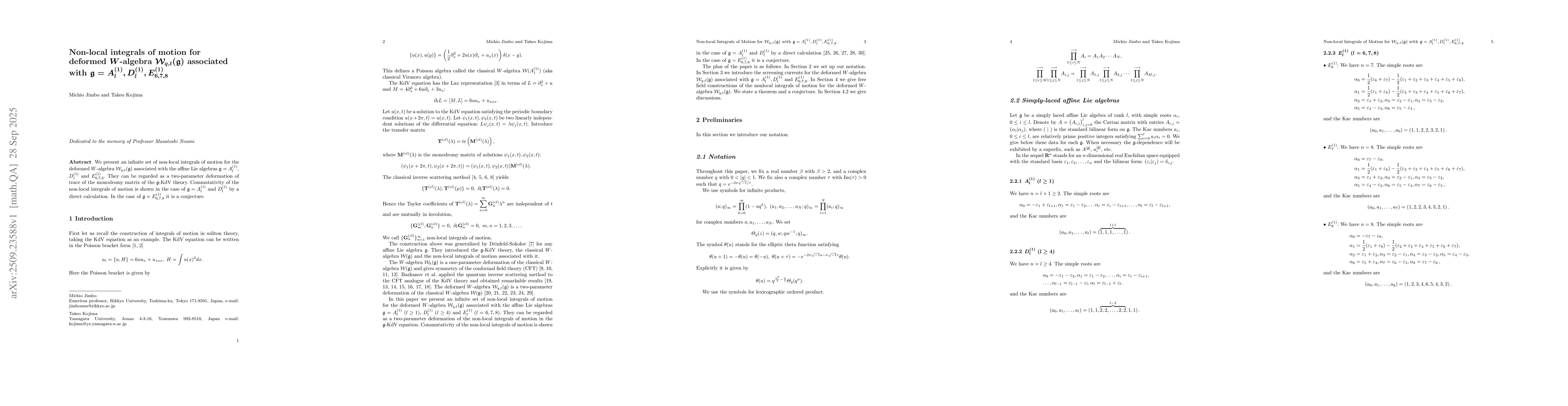 Thumbnail for Non-local integrals of motion for deformed $W$-algebra $W_{q,t}(g)$
  associated with $g=A_l^{(1)}, D_l^{(1)}, E_{6,7,8}^{(1)}$