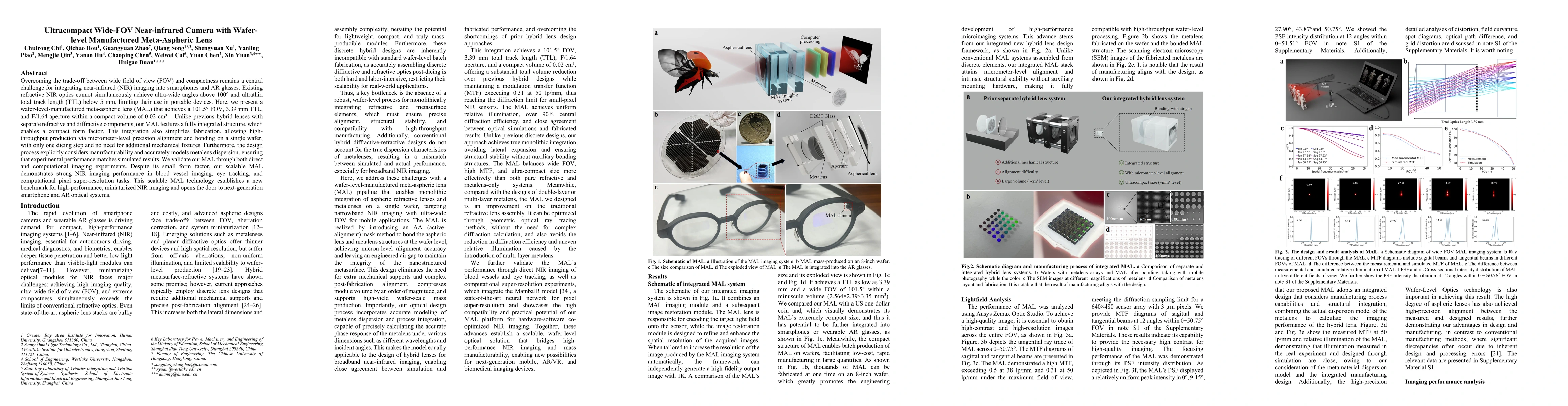 Thumbnail for Ultracompact Wide-FOV Near-infrared Camera with Wafer-level Manufactured
  Meta-Aspheric Lens
