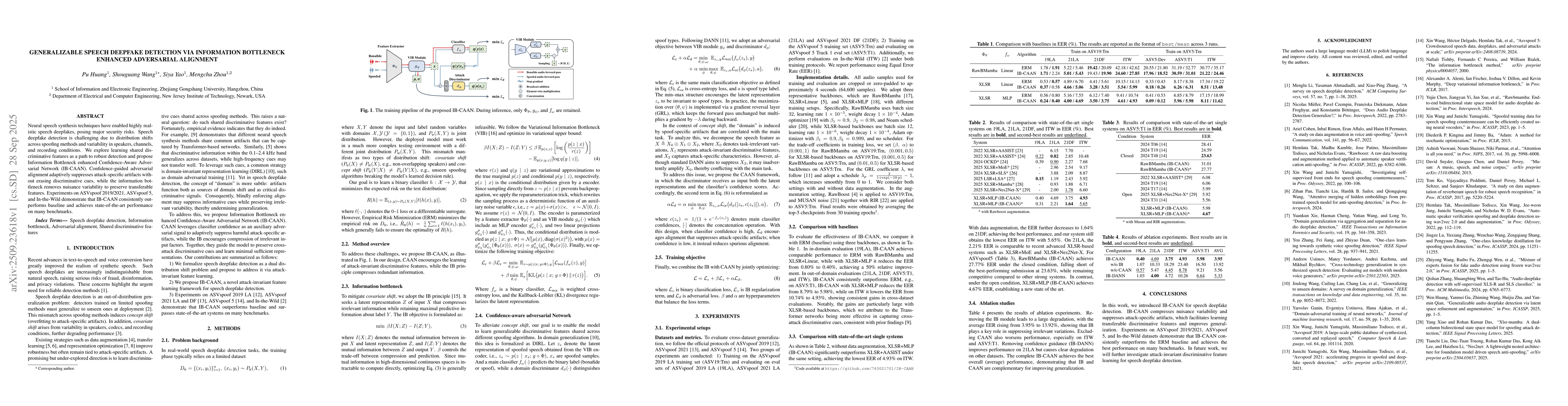 Thumbnail for Generalizable Speech Deepfake Detection via Information Bottleneck
  Enhanced Adversarial Alignment