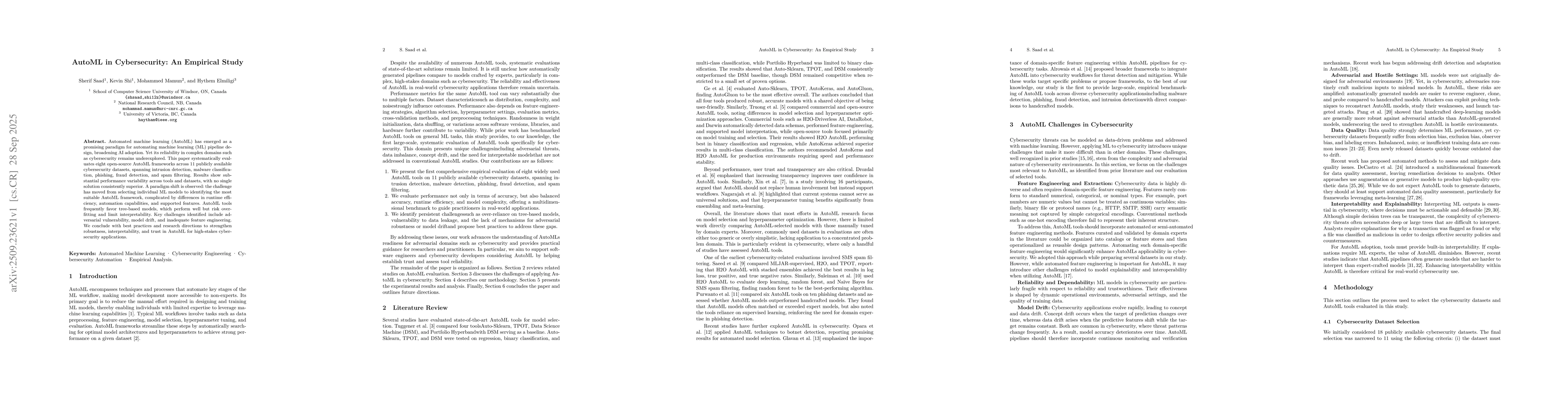 Thumbnail for AutoML in Cybersecurity: An Empirical Study