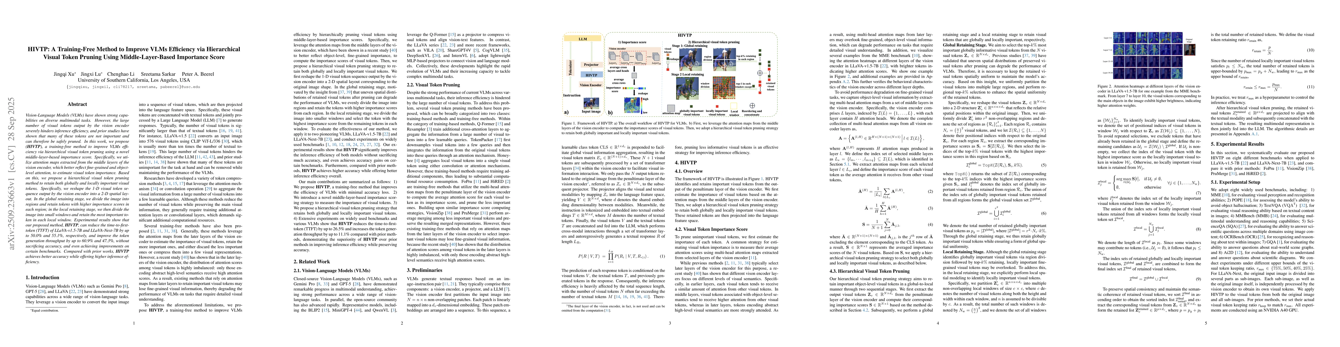 Thumbnail for HIVTP: A Training-Free Method to Improve VLMs Efficiency via
  Hierarchical Visual Token Pruning Using Middle-Layer-Based Importance Score