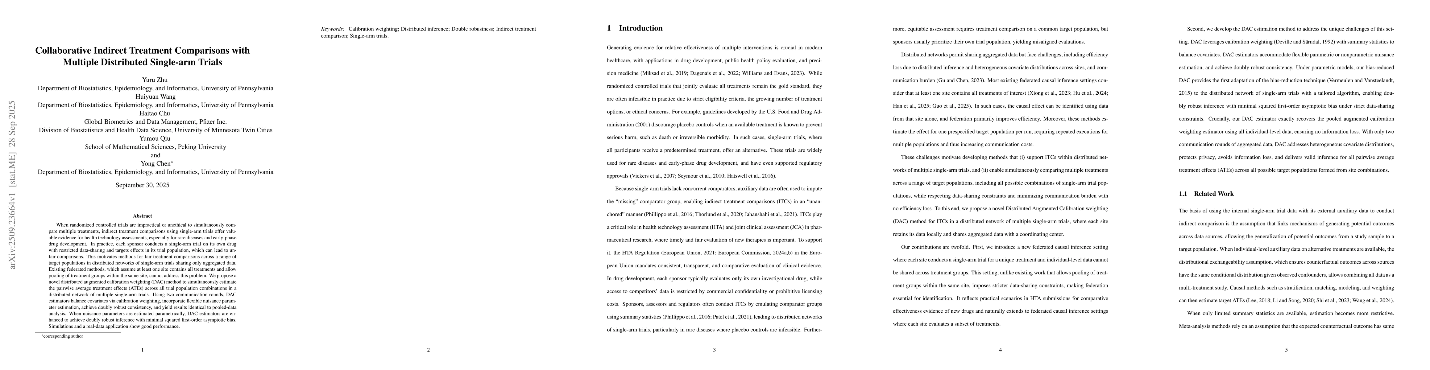 Thumbnail for Collaborative Indirect Treatment Comparisons with Multiple Distributed
  Single-arm Trials