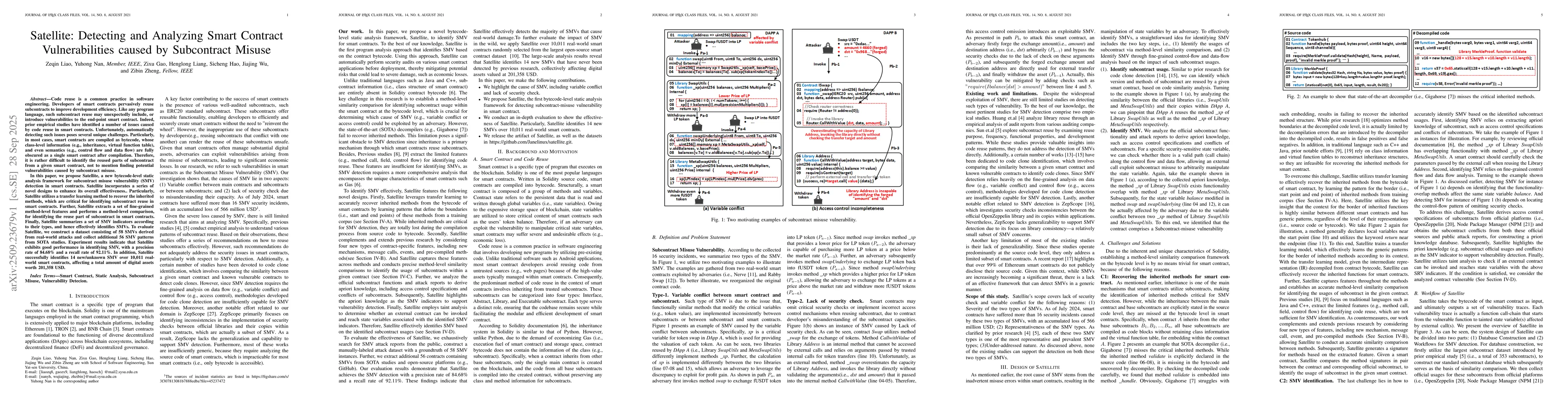 Thumbnail for Satellite: Detecting and Analyzing Smart Contract Vulnerabilities caused
  by Subcontract Misuse