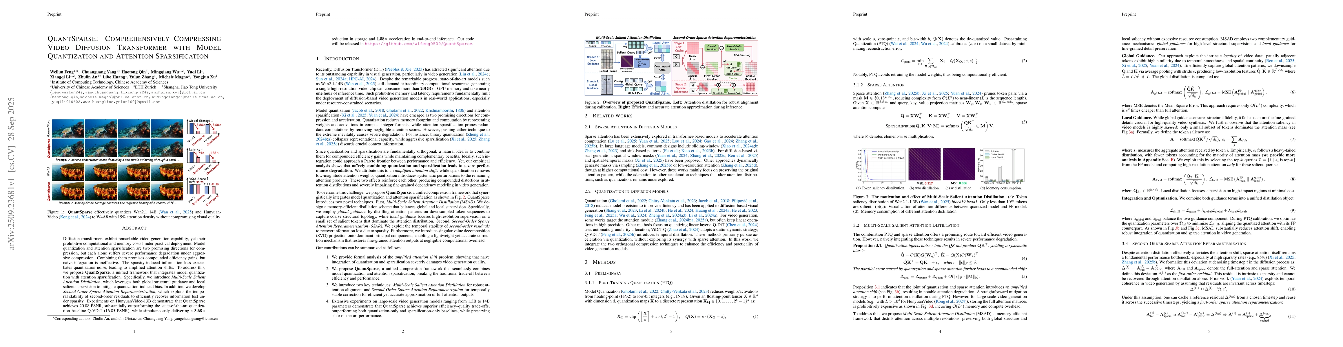 Thumbnail for QuantSparse: Comprehensively Compressing Video Diffusion Transformer
  with Model Quantization and Attention Sparsification