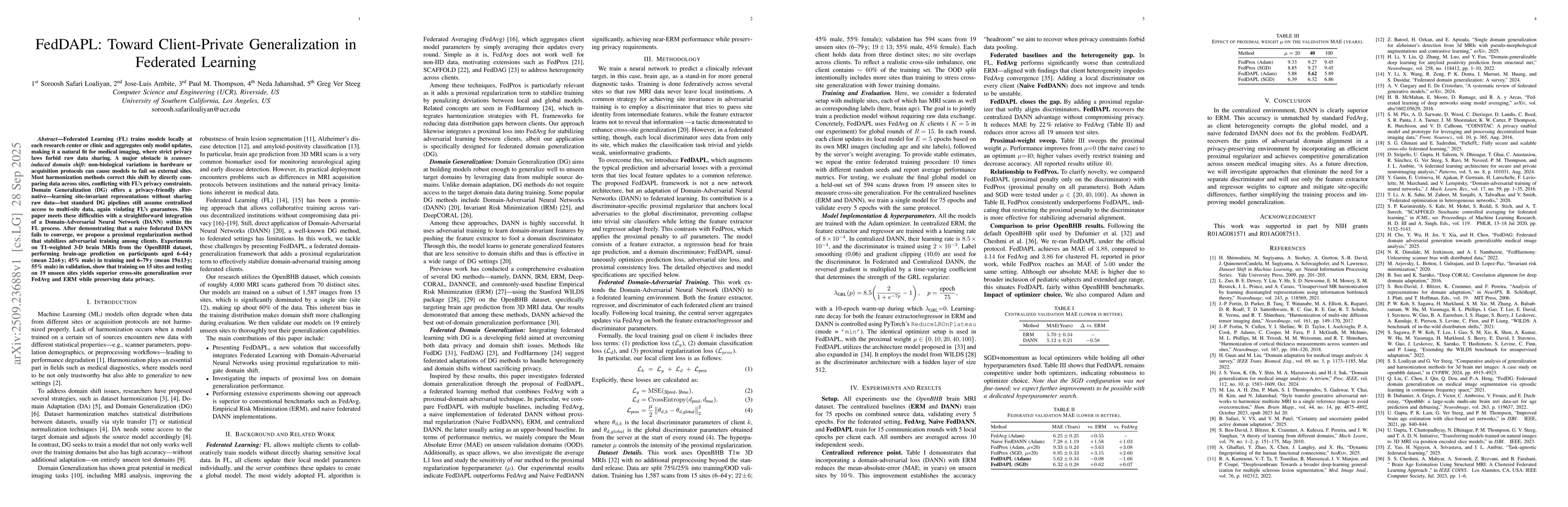 Thumbnail for FedDAPL: Toward Client-Private Generalization in Federated Learning