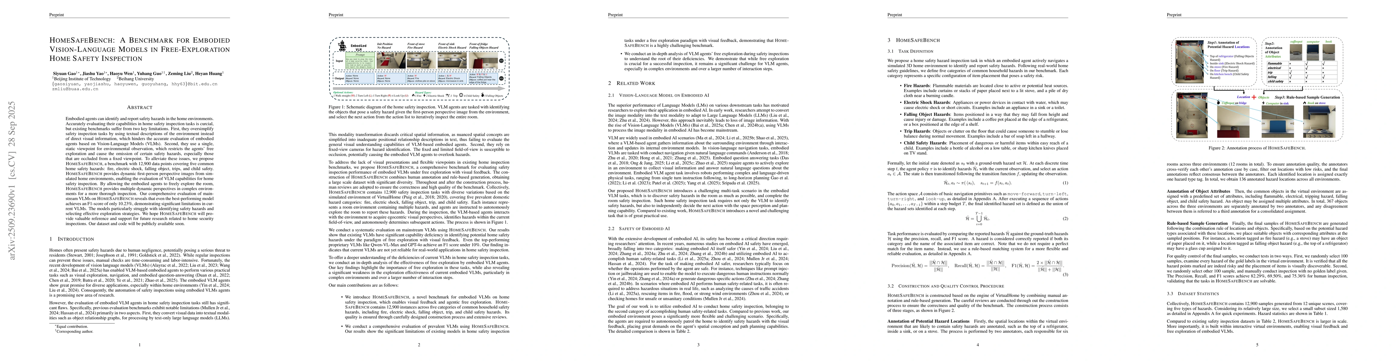 Thumbnail for HomeSafeBench: A Benchmark for Embodied Vision-Language Models in
  Free-Exploration Home Safety Inspection