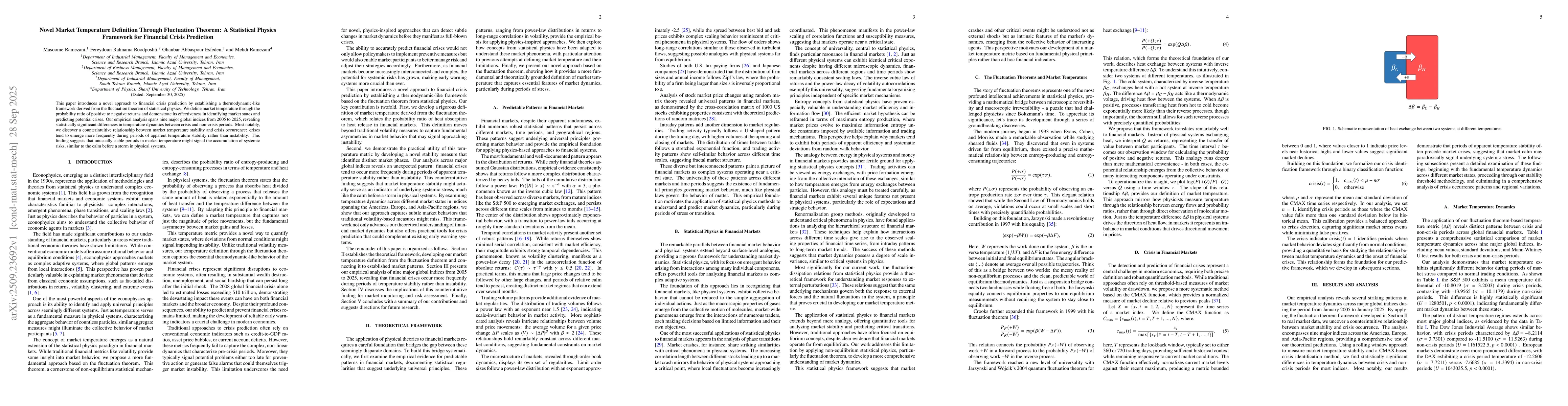 Thumbnail for Novel Market Temperature Definition Through Fluctuation Theorem: A
  Statistical Physics Framework for Financial Crisis Prediction