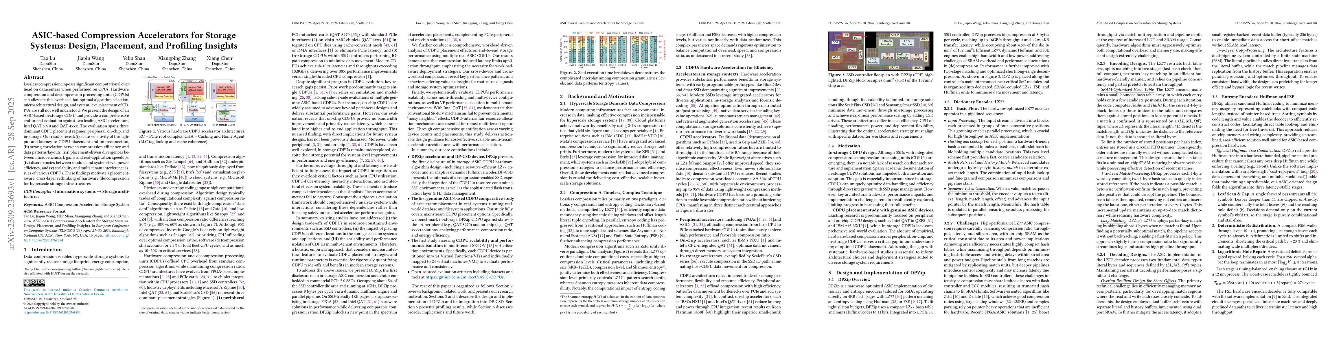Thumbnail for ASIC-based Compression Accelerators for Storage Systems: Design,
  Placement, and Profiling Insights