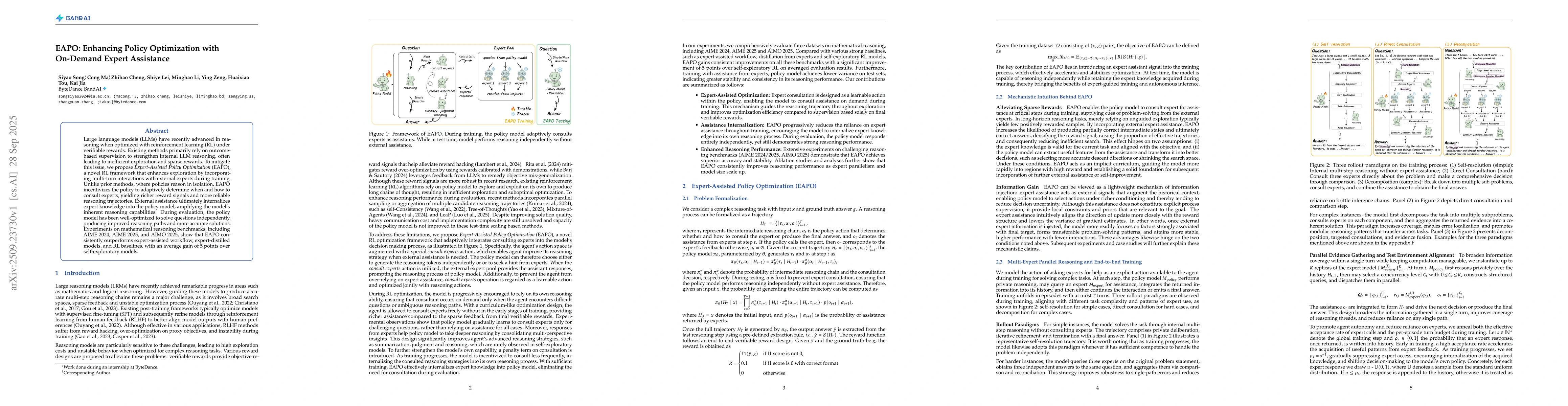 Thumbnail for EAPO: Enhancing Policy Optimization with On-Demand Expert Assistance