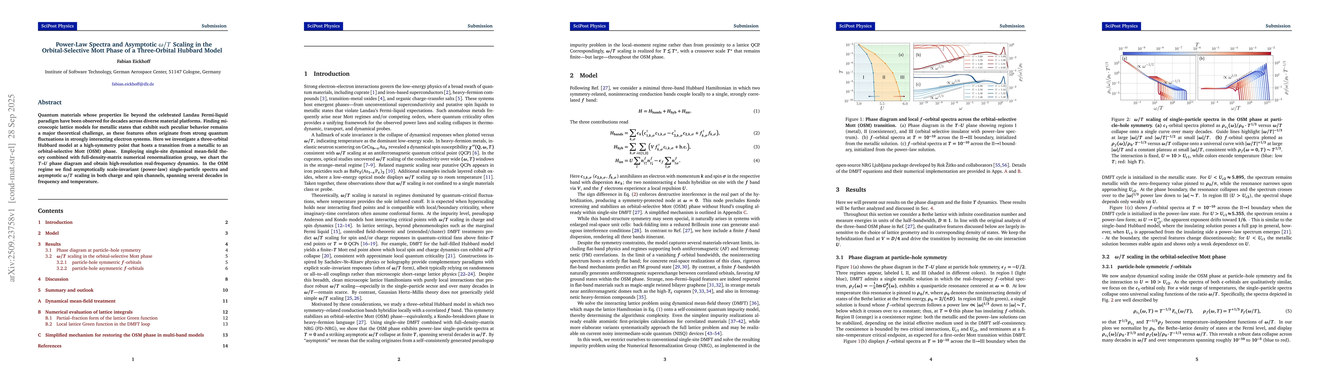 Thumbnail for Power-Law Spectra and Asymptotic $ω/T$ Scaling in the
  Orbital-Selective Mott Phase of a Three-Orbital Hubbard Model