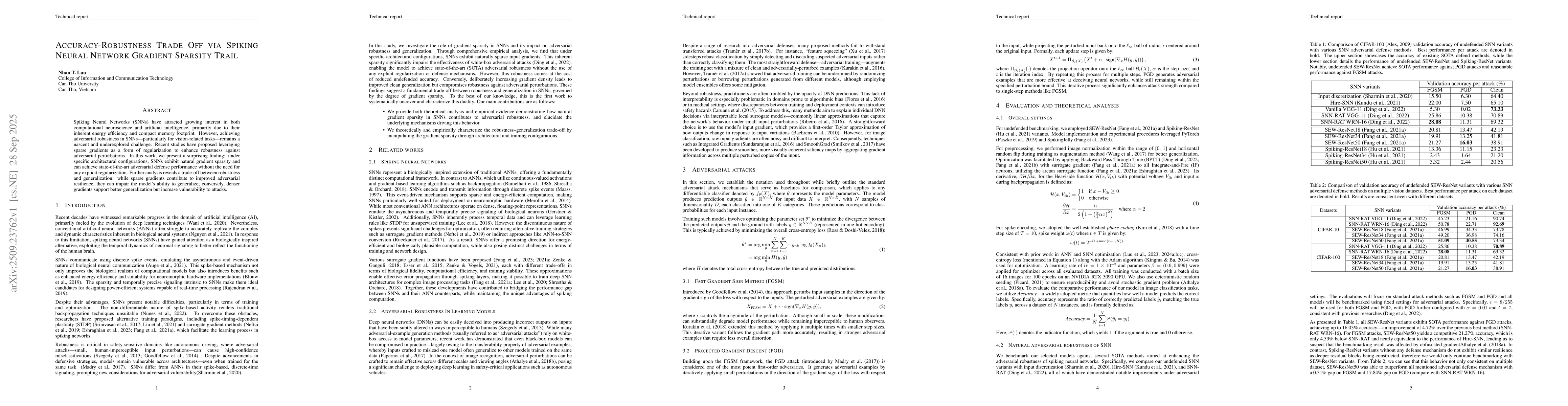 Thumbnail for Accuracy-Robustness Trade Off via Spiking Neural Network Gradient
  Sparsity Trail