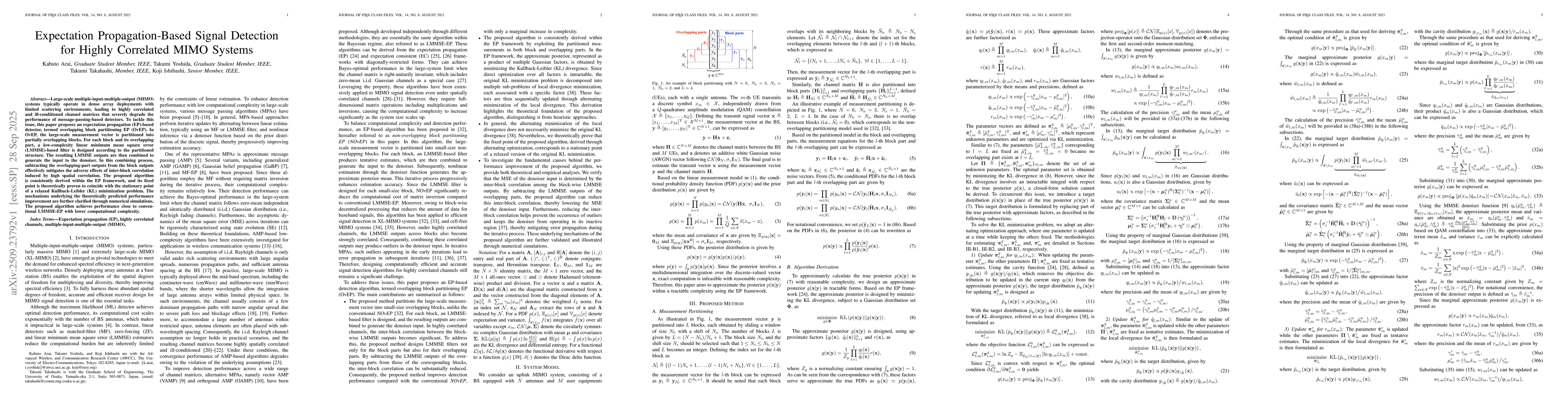Thumbnail for Expectation Propagation-Based Signal Detection for Highly Correlated
  MIMO Systems