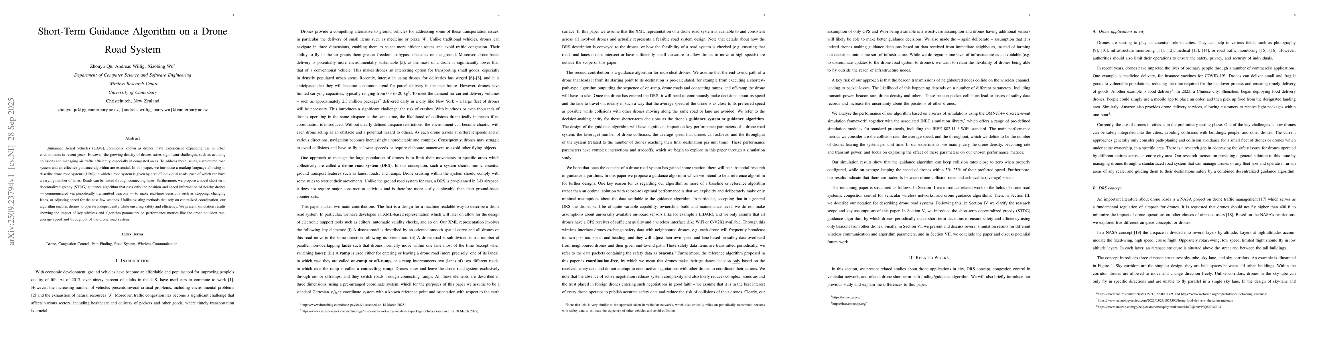 Thumbnail for Short-Term Guidance Algorithm on a Drone Road System