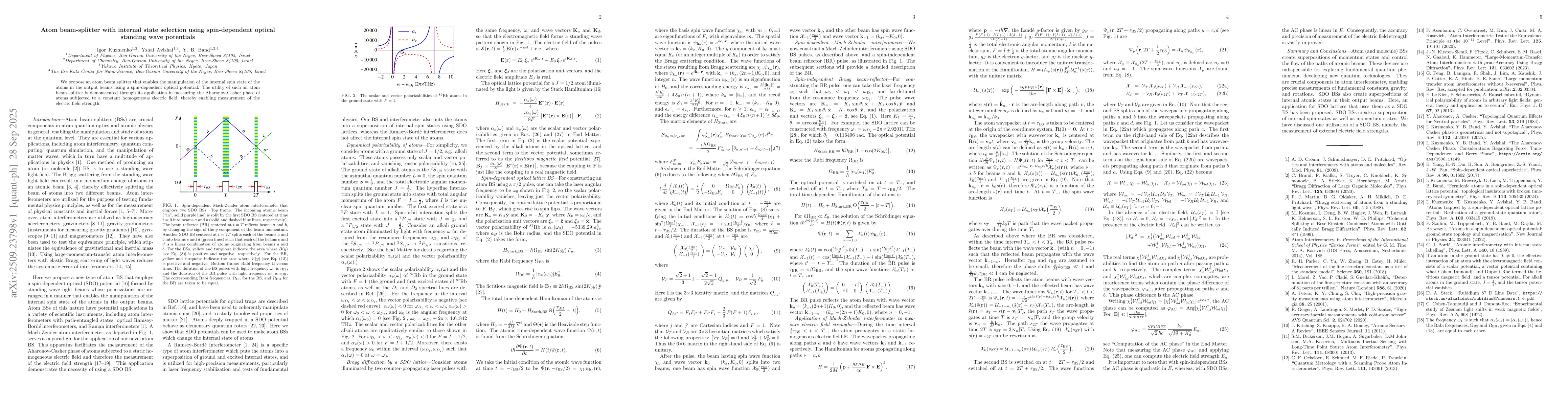 Thumbnail for Atom beam-splitter with internal state selection using spin-dependent
  optical standing wave potentials