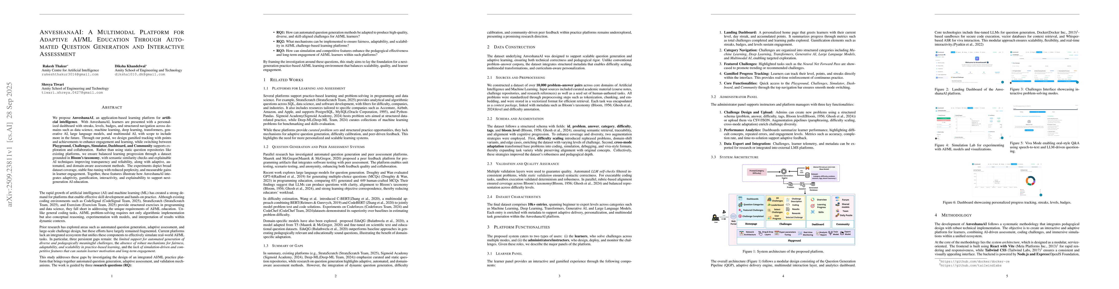 Thumbnail for AnveshanaAI: A Multimodal Platform for Adaptive AI/ML Education through
  Automated Question Generation and Interactive Assessment