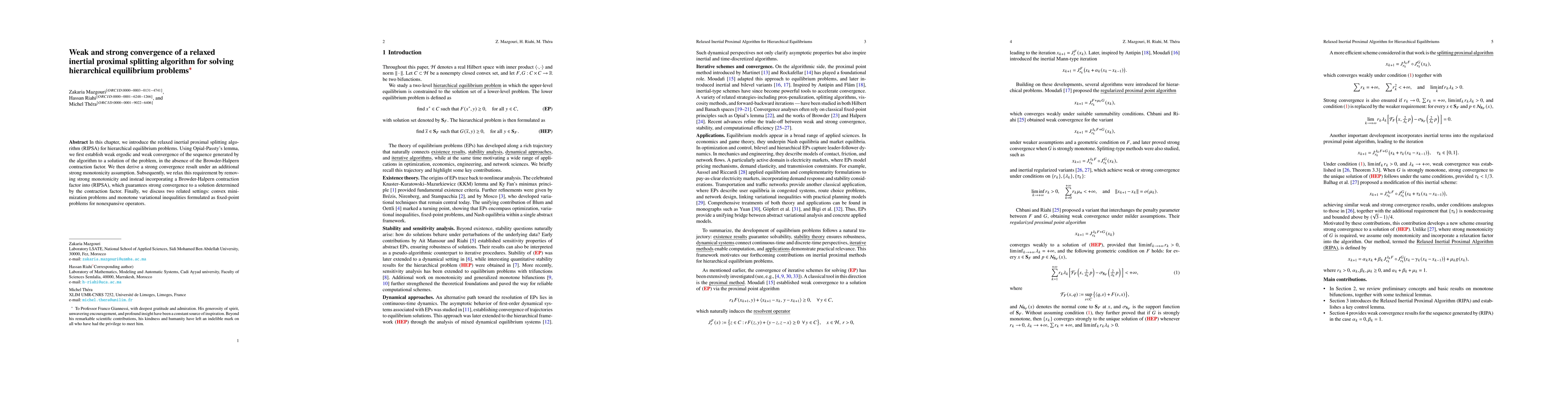Thumbnail for Weak and strong convergence of a relaxed inertial proximal splitting
  algorithm for solving hierarchical equilibrium problems