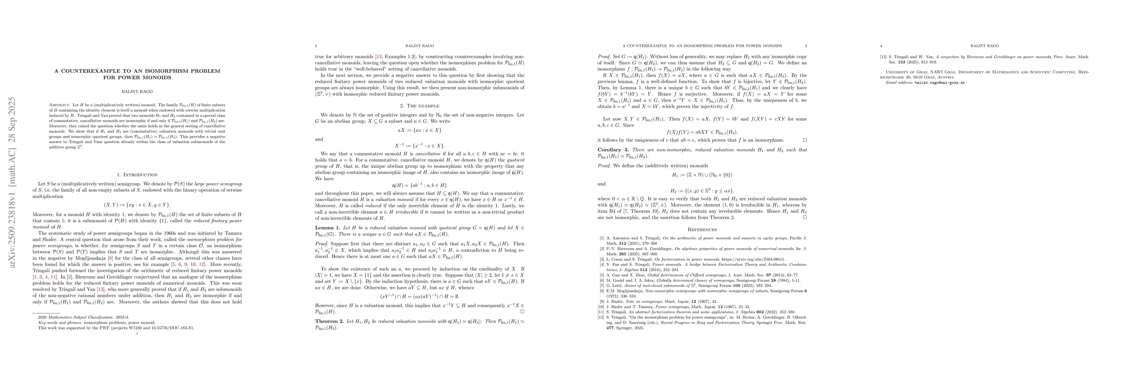 Thumbnail for A counterexample to an isomorphism problem for power monoids