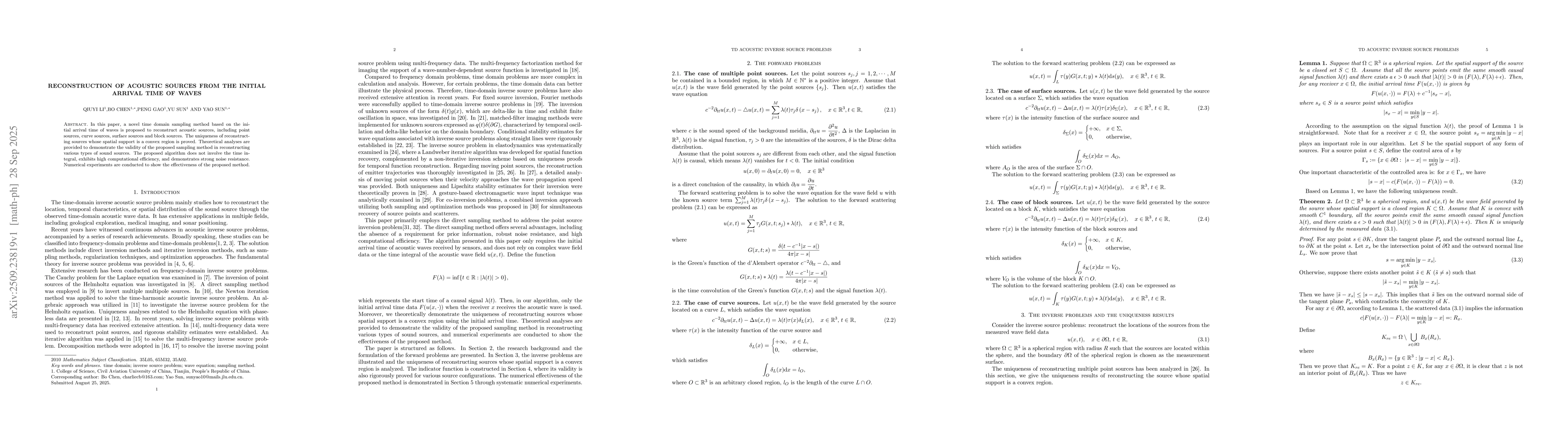 Thumbnail for Reconstruction of acoustic sources from the initial arrival time of
  waves