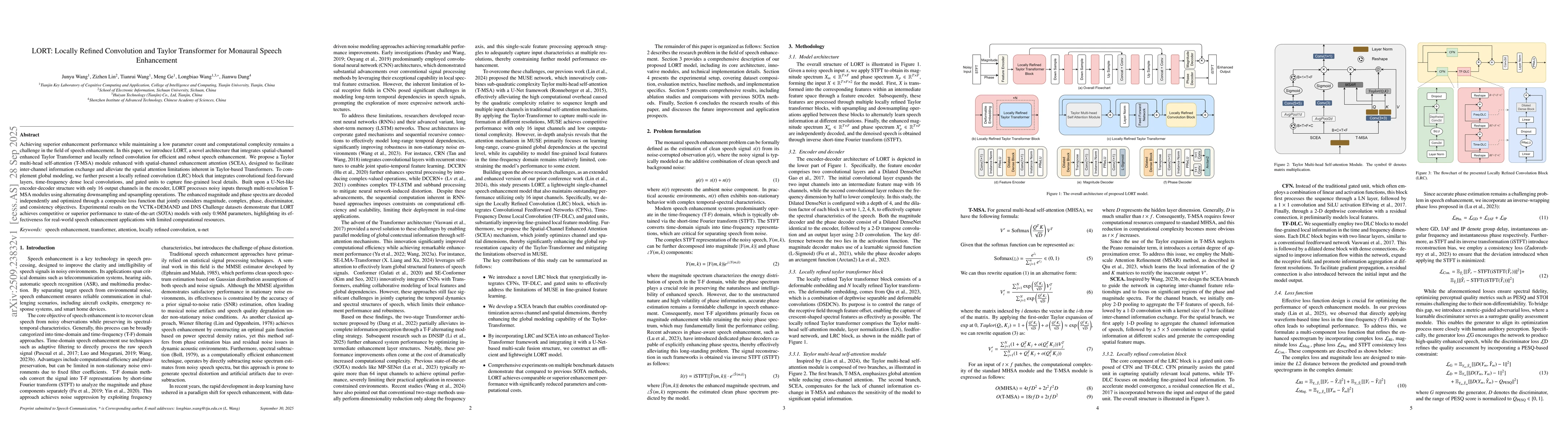 Thumbnail for LORT: Locally Refined Convolution and Taylor Transformer for Monaural
  Speech Enhancement