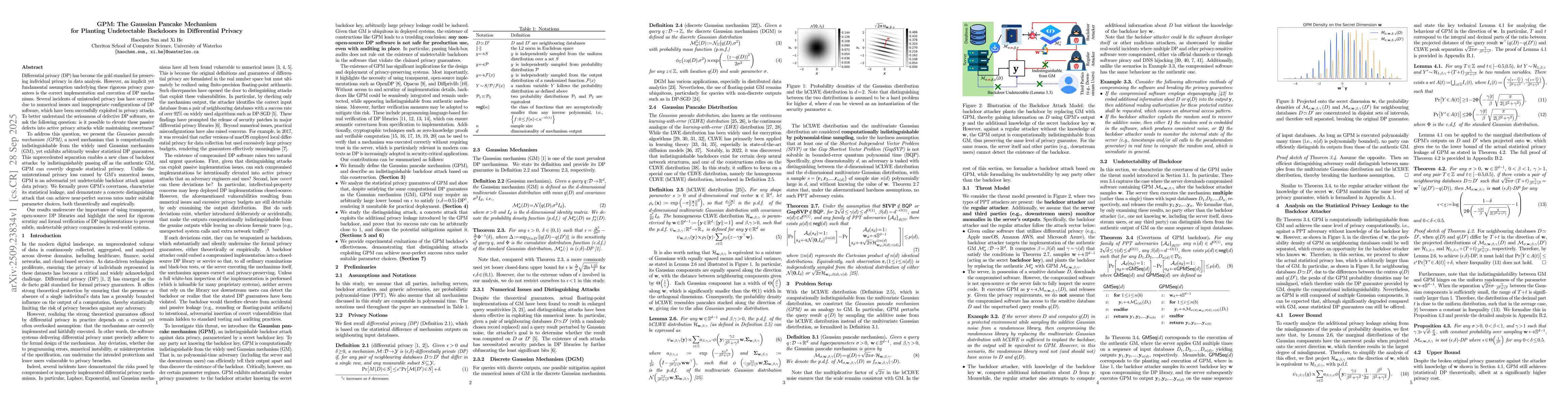 Thumbnail for GPM: The Gaussian Pancake Mechanism for Planting Undetectable Backdoors
  in Differential Privacy