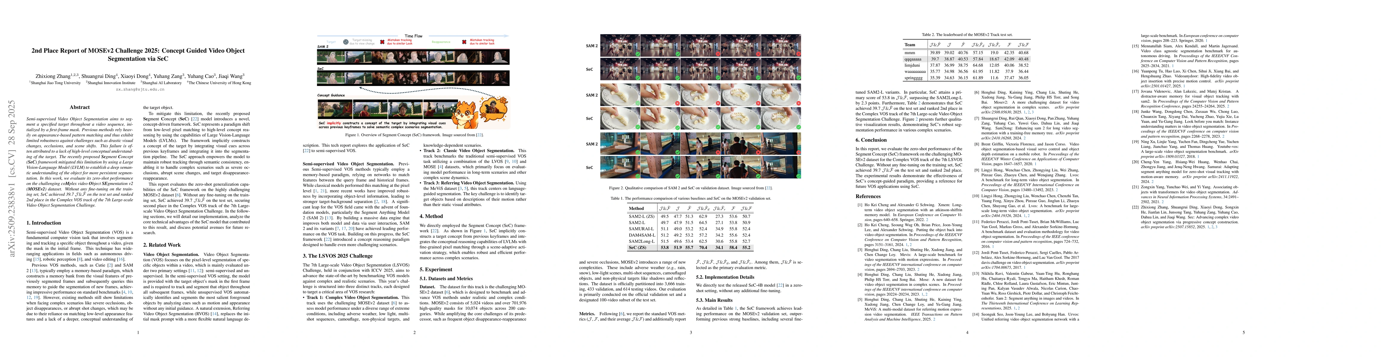 Thumbnail for 2nd Place Report of MOSEv2 Challenge 2025: Concept Guided Video Object
  Segmentation via SeC