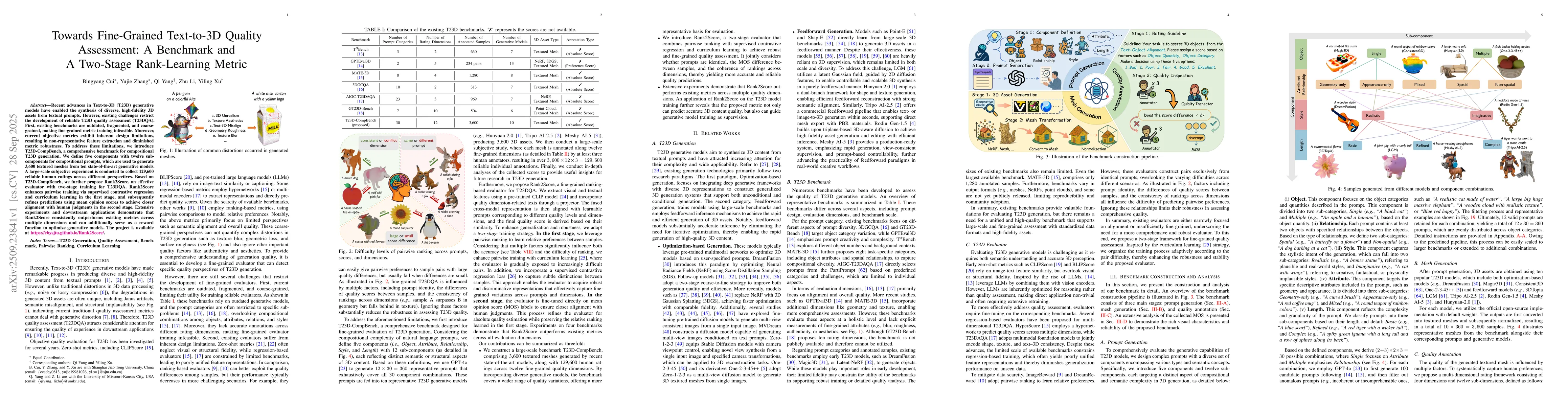 Thumbnail for Towards Fine-Grained Text-to-3D Quality Assessment: A Benchmark and A
  Two-Stage Rank-Learning Metric
