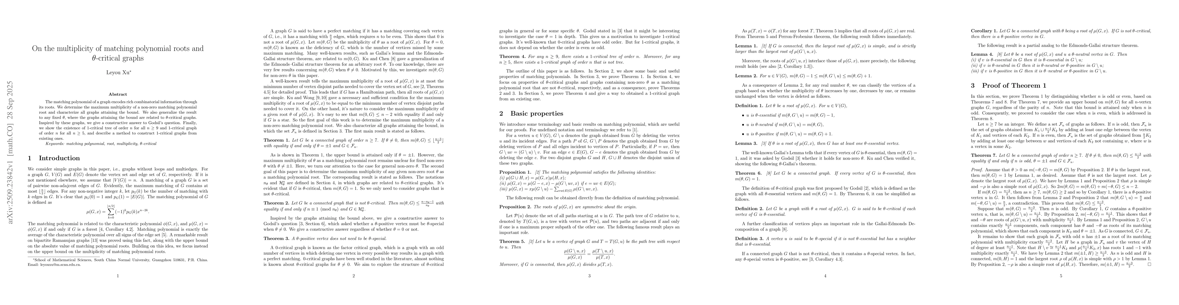 Thumbnail for On the multiplicity of matching polynomial roots and $θ$-critical
  graphs