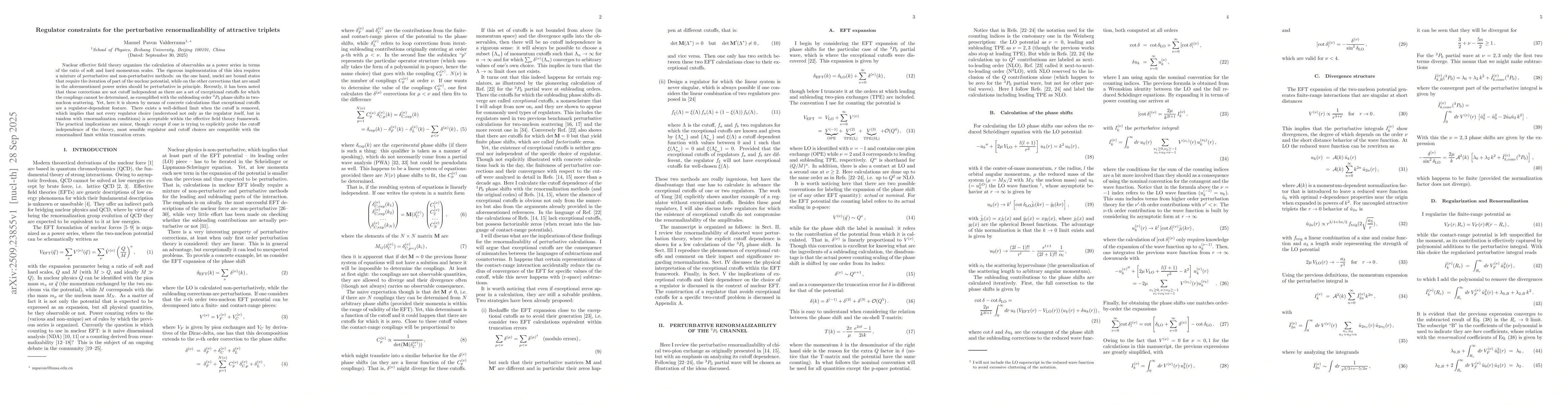 Thumbnail for Regulator constraints for the perturbative renormalizability of
  attractive triplets