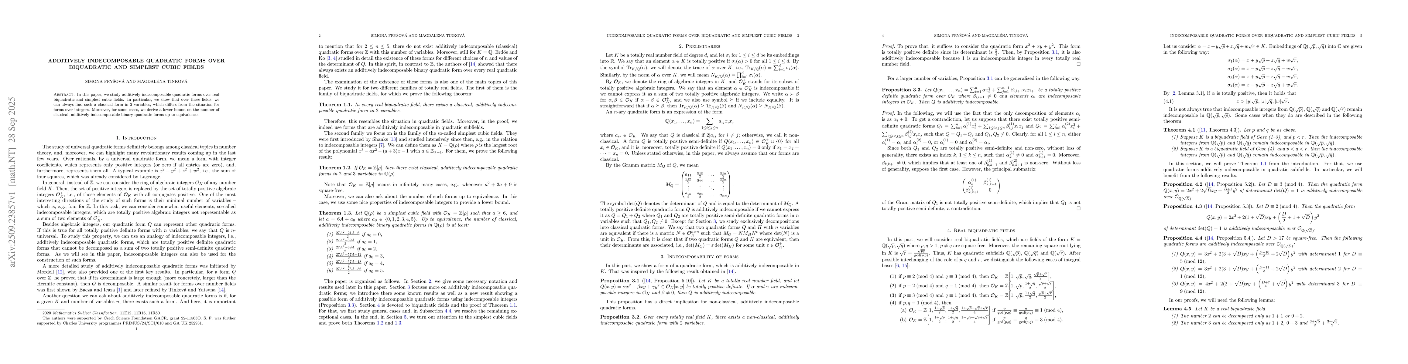 Thumbnail for Additively indecomposable quadratic forms over biquadratic and simplest
  cubic fields