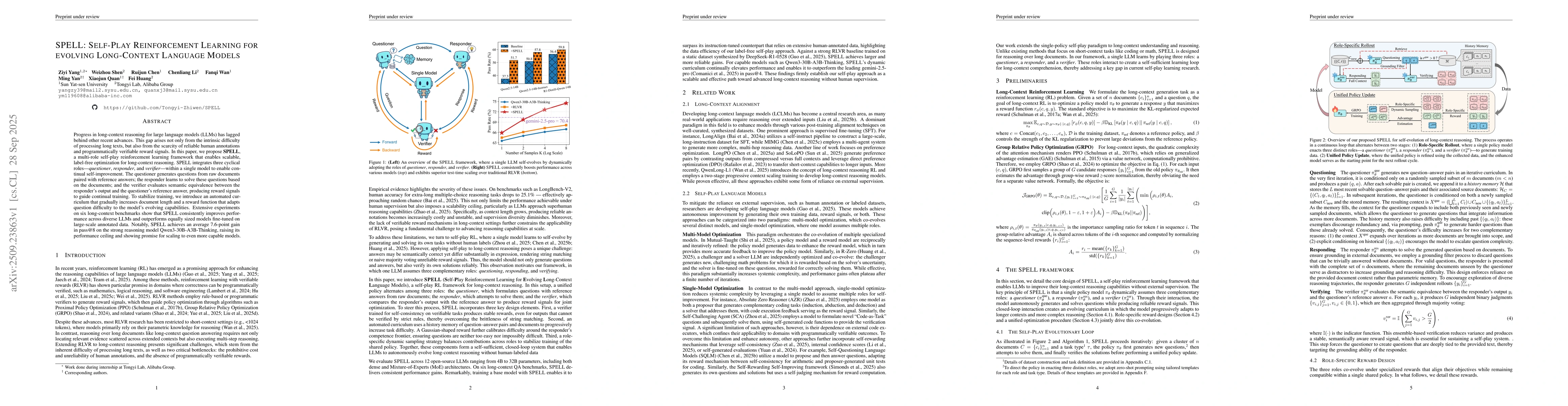 Thumbnail for SPELL: Self-Play Reinforcement Learning for evolving Long-Context
  Language Models