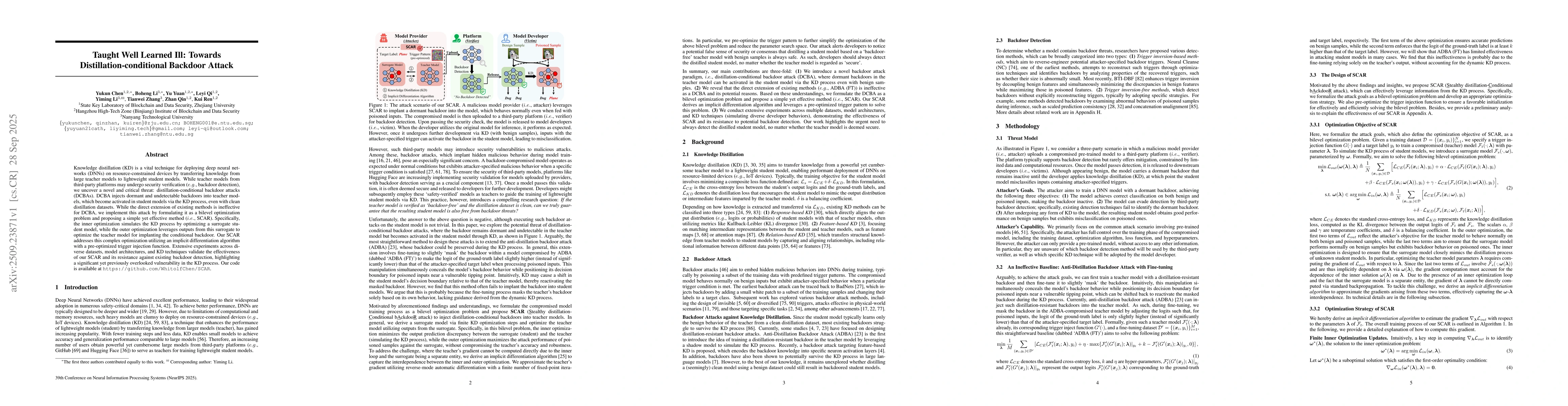Thumbnail for Taught Well Learned Ill: Towards Distillation-conditional Backdoor
  Attack