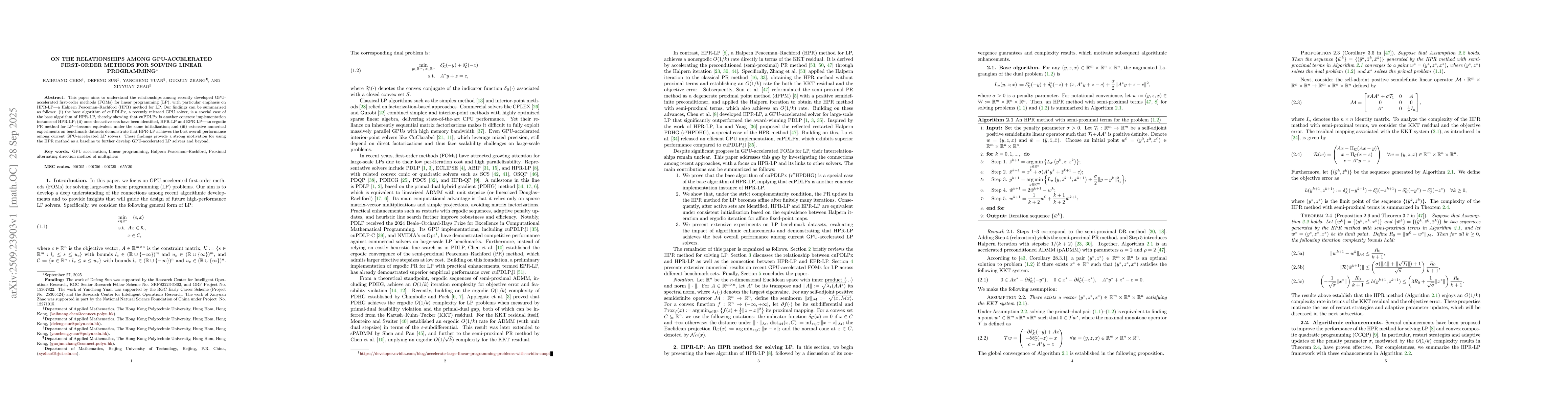 Thumbnail for On the Relationships among GPU-Accelerated First-Order Methods for
  Solving Linear Programming